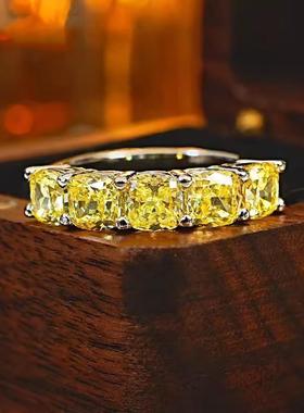 轻奢枕形人工黄钻排钻戒指镶嵌