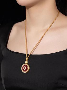 古法沙金红宝石玫瑰花窗吊坠仿