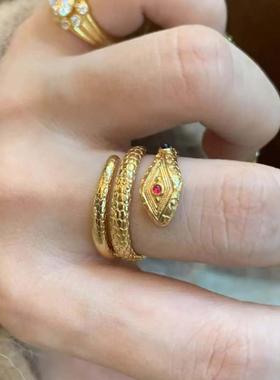 复古高级感红宝石灵蛇缠绕戒指