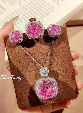 双色金八角千禧玫瑰切海蓝钻项链