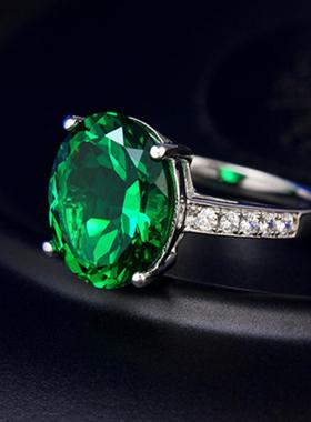 臻荣祖母绿戒指镀925银彩宝克拉
