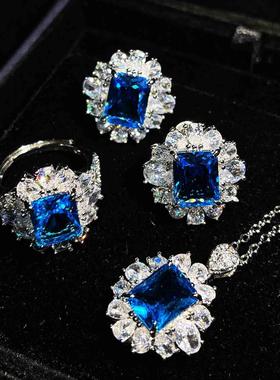 网红彩宝套装阿斯切黄钻托帕蓝