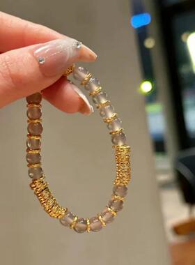 烟灰色冰透灰码碯黄金色锤纹盘缠