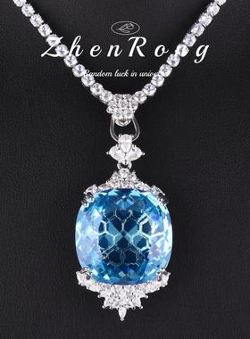 欧美气质夸张肥正方伦敦蓝吊坠