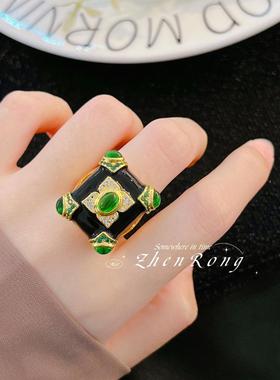 欧美复古祖母绿宝石戒指artdeco