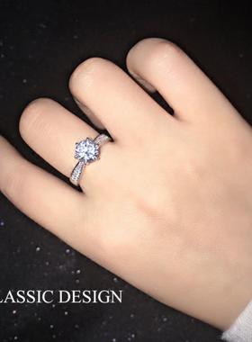 跨镜经典六爪戒指镀白金锆石女戒