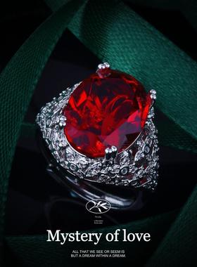 新款鸽子蛋红宝石戒指女奢华高端