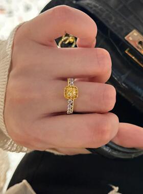 老钱风植物系黄钻方糖菠萝戒指