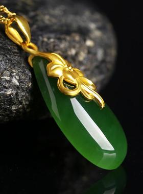 古法镶玉髓项链女款镀黄金仿和田