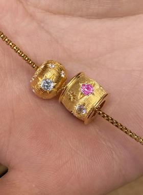 法式复古拉丝猫眼小金球吊坠