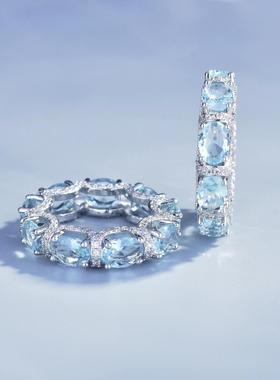 新款欧美微镶满钻海蓝排戒星河