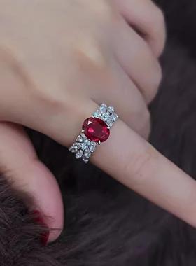 高级感3克拉高碳钻红宝石戒指