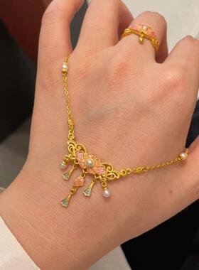 黄金色花丝珐琅彩如意芍药花复古