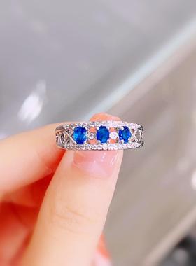 新款2克拉皇家蓝蓝宝石戒指排戒