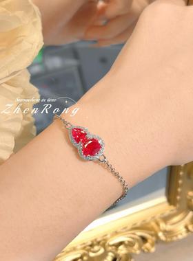 高级感红刚玉葫芦耳钉气质高碳钻