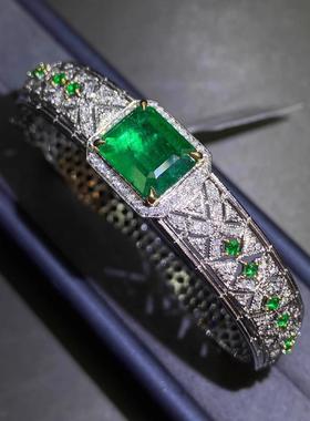 新款微镶满钻祖母绿手镯双色