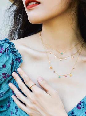 复古多巴胺四叶草项链法式轻奢