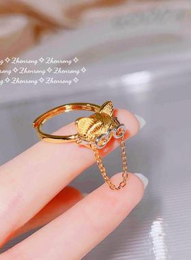 小红书同款手工拉丝猫博士戒指女