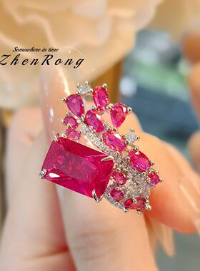 简约日常出行红刚玉戒指轻奢小众