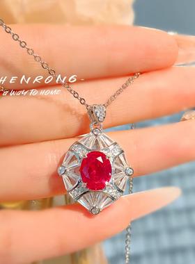时尚百搭红刚玉项链吊坠进口