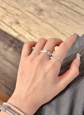 vintage中古风手工拉丝珍珠戒指