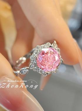 时尚轻奢八角玫瑰切粉钻戒指简约
