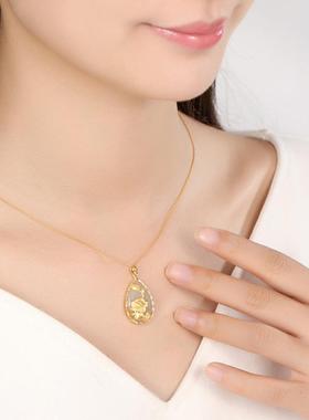 古法传承镀黄金莲花项链和田玉