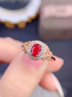 轻奢通花镀18k玫瑰金石榴石戒指