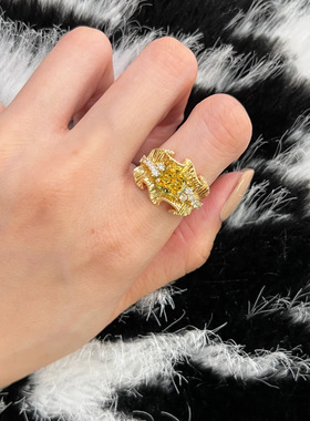 法式复古黄钻蕾丝戒指轻奢小众