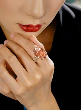 新款仿天然粉摩根戒指香槟色