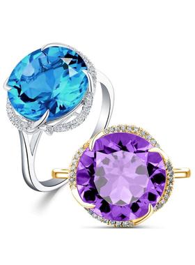 臻荣黄水晶镀18K黄金镶嵌紫水晶