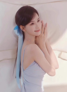 陈都灵同款蓝色蝴蝶结发夹长飘带气质发饰发卡简约时百搭约会神器