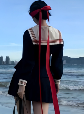 超仙蓝色长飘带蝴蝶结发夹甜美少女心水手服发饰简约时尚百搭神器