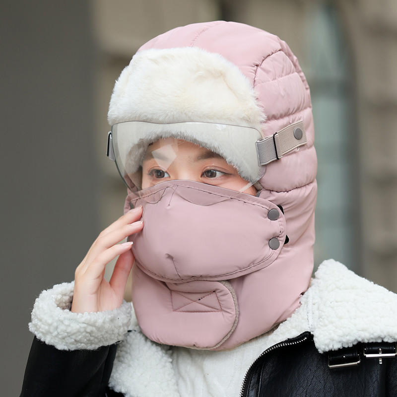 帽子女冬季防风面罩加绒加厚骑行电动车保暖神器护耳套头雷锋帽男