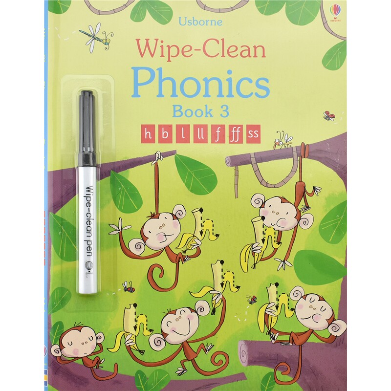Usborne Wipe-clean Phonics Book 3 自然拼读 可擦写练习 幼儿早教启蒙 益智游戏 英语学习 附可擦笔 英文原版进口儿童图书