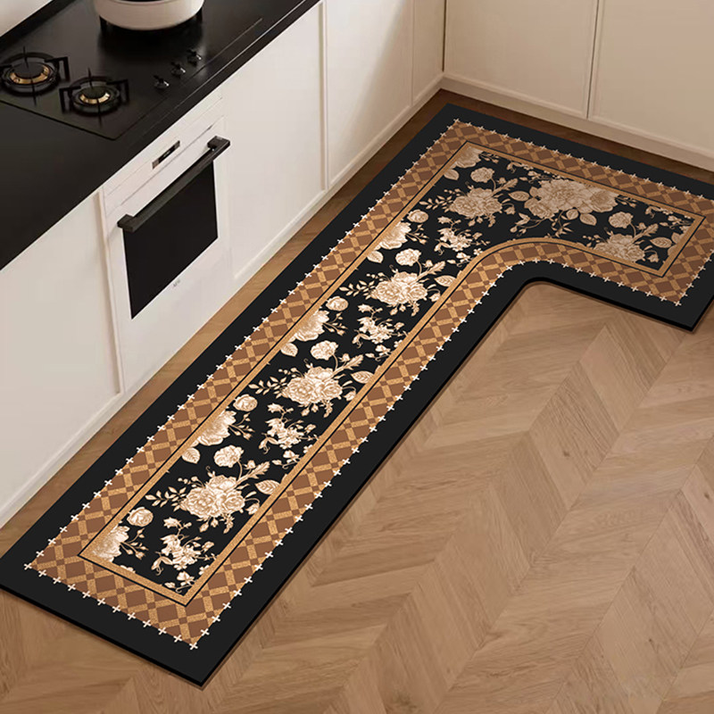 中古风厨房地垫防滑防油可擦免洗耐脏地毯L型定制硅藻泥吸水脚垫,淘宝优惠券,粉丝福利购,淘宝优惠卷