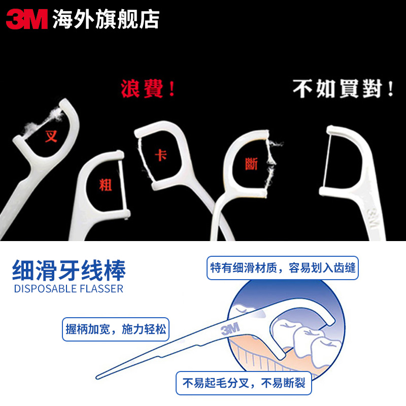 3m细滑高拉力便携成人剔牙线牙线棒 3m海外牙线/牙线棒