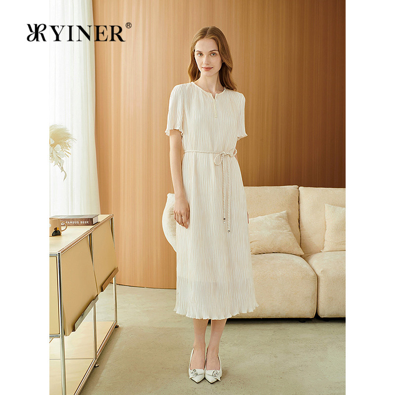【雅致小黑裙】YINER音儿专选雅丹褶艺木耳边连衣裙短袖裙子女
