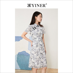 YINER音儿专选女装夏季绣花旗袍中式连衣裙