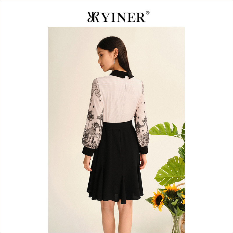 YINER音儿专选秋季女装刺绣印花长袖收腰气质polo衬衫连衣裙,淘宝优惠券,粉丝福利购,淘宝优惠卷
