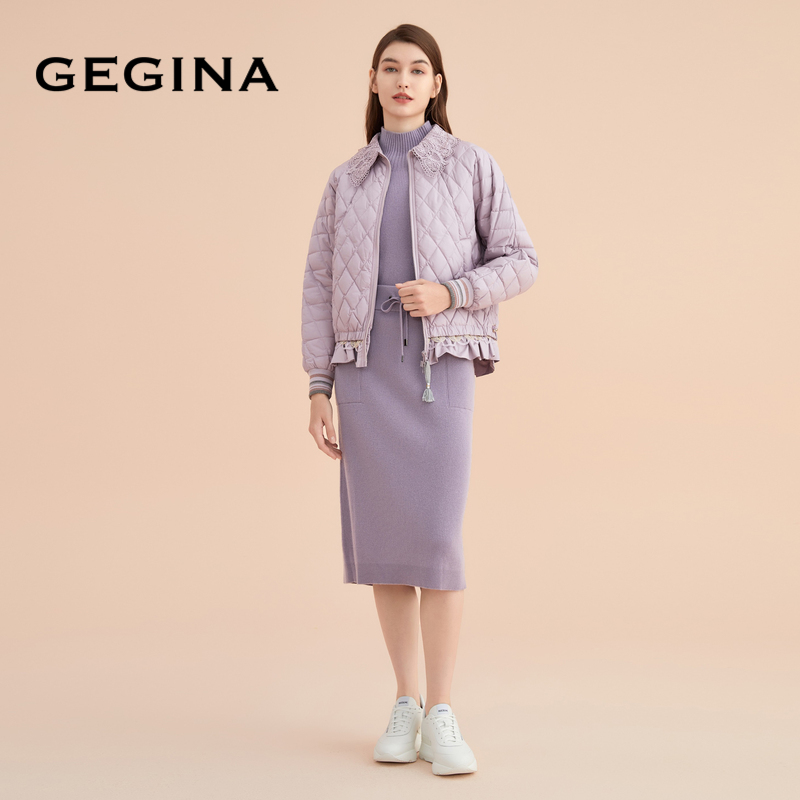 【白鹅绒】GEGINA吉吉娜鹅绒羽绒服女短款加厚蕾丝外套商场同款