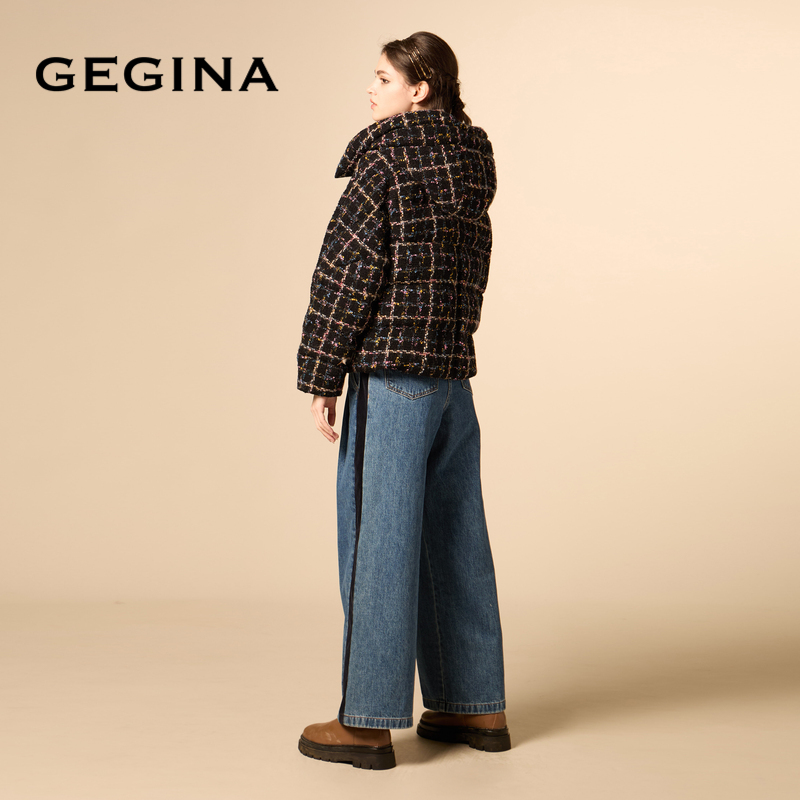 [鹅绒]GEGINA吉吉娜格子拼接加厚保暖羽绒服外套短款女商场同款 - 图3