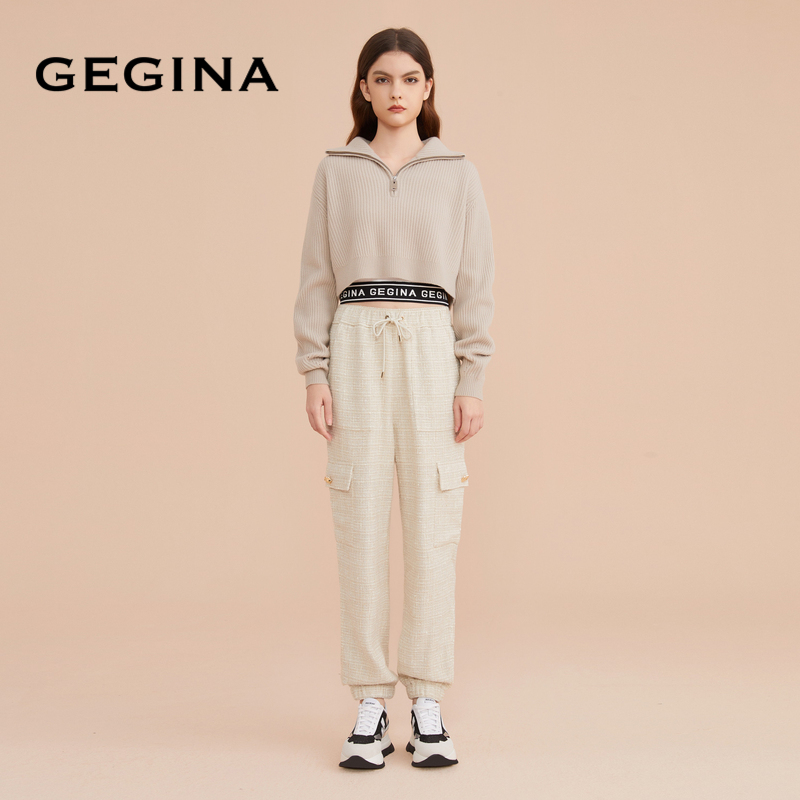 GEGINA吉吉娜女装山羊绒混纺翻领保暖针织衫短款时髦两件套毛衣女 - 图3