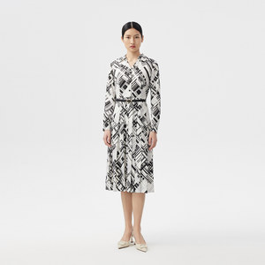 [朗姿奥莱]【真丝】LANCY/朗姿2023春季新款法式印花V领连衣裙女