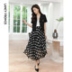 Langzi Ole Langzi French retro temperament high waist polka dot print mid-length black A-line skirt for women