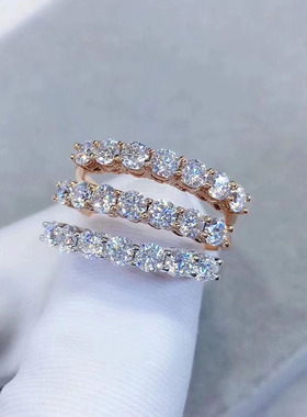 莫桑石小七大七叠戴满钻排戒