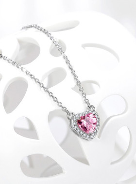 莫桑石粉钻群镶爱心吊坠项链