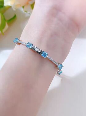 莫桑石1克拉方钻蓝钻手链