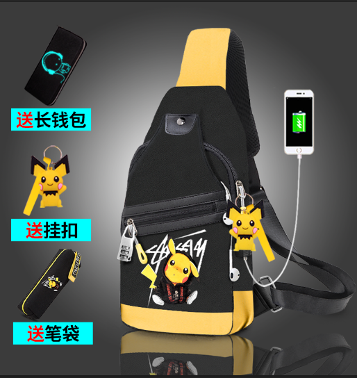 皮卡丘胸包男士2020新款单肩斜挎包 乐火男士包袋