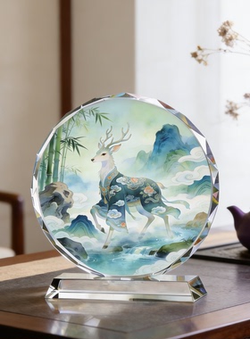 写意云端瑞鹿摆件中式景观雕塑灵鹿呈祥茶室造景平安兴旺观赏工艺